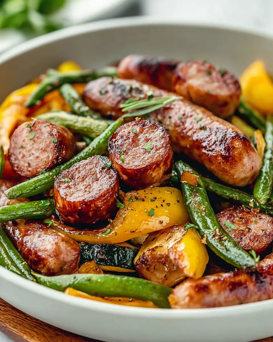 A delicious plate of Air Fryer Sausage with Vegetables Recipe