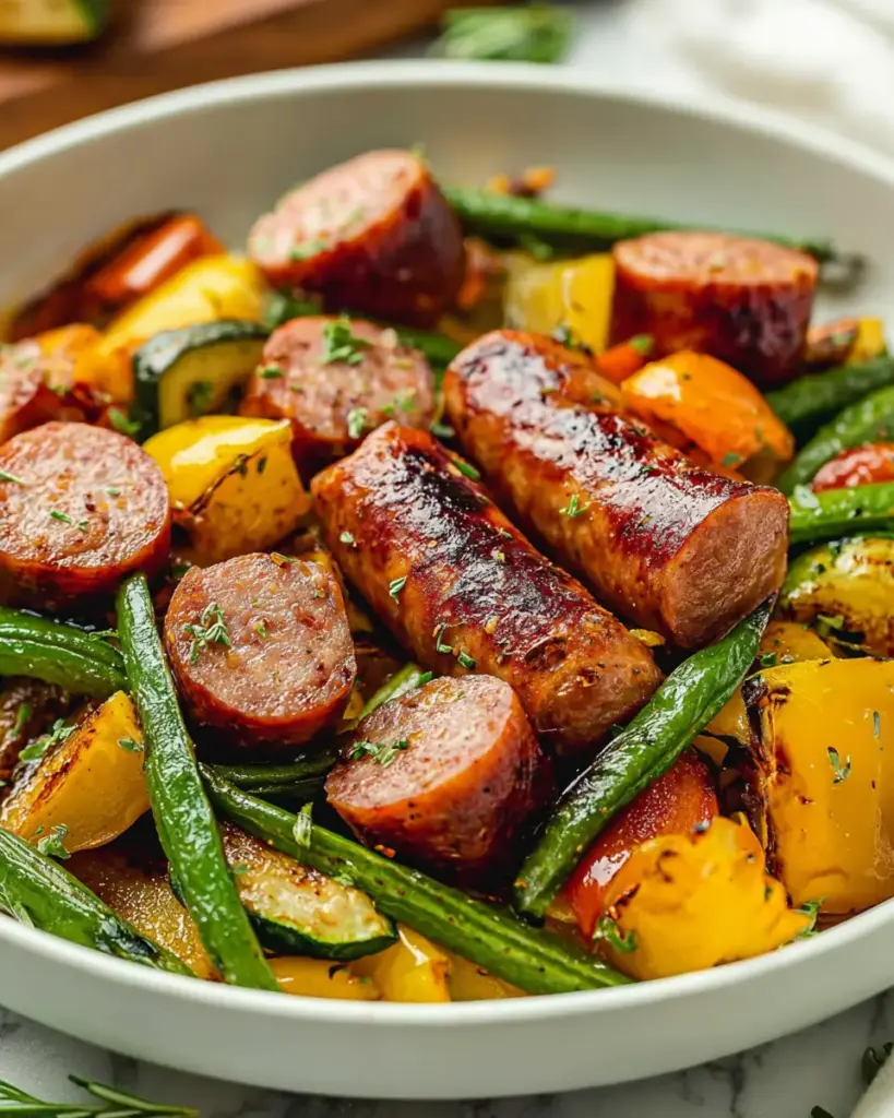 A delicious plate of Air Fryer Sausage with Vegetables Recipe