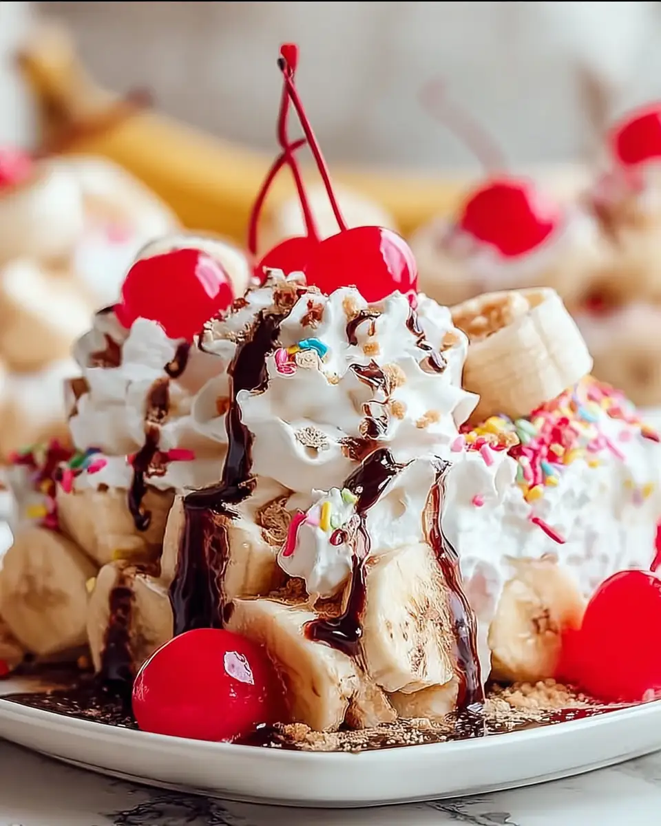 A delicious plate of Banana Split Dessert
