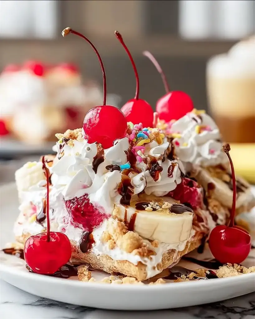 A delicious plate of Banana Split Dessert