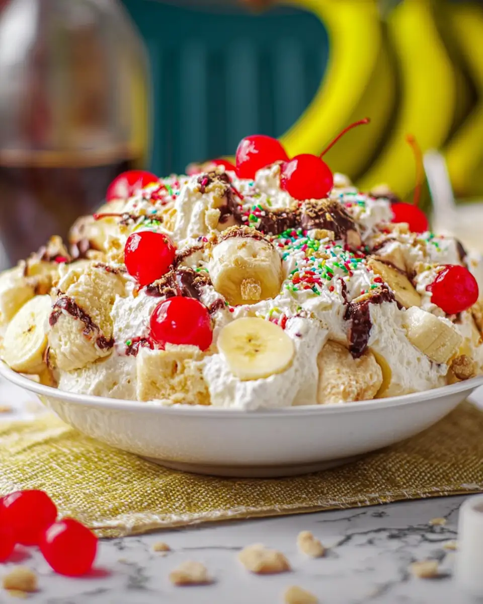 A delicious plate of Banana Split Fluff Recipe