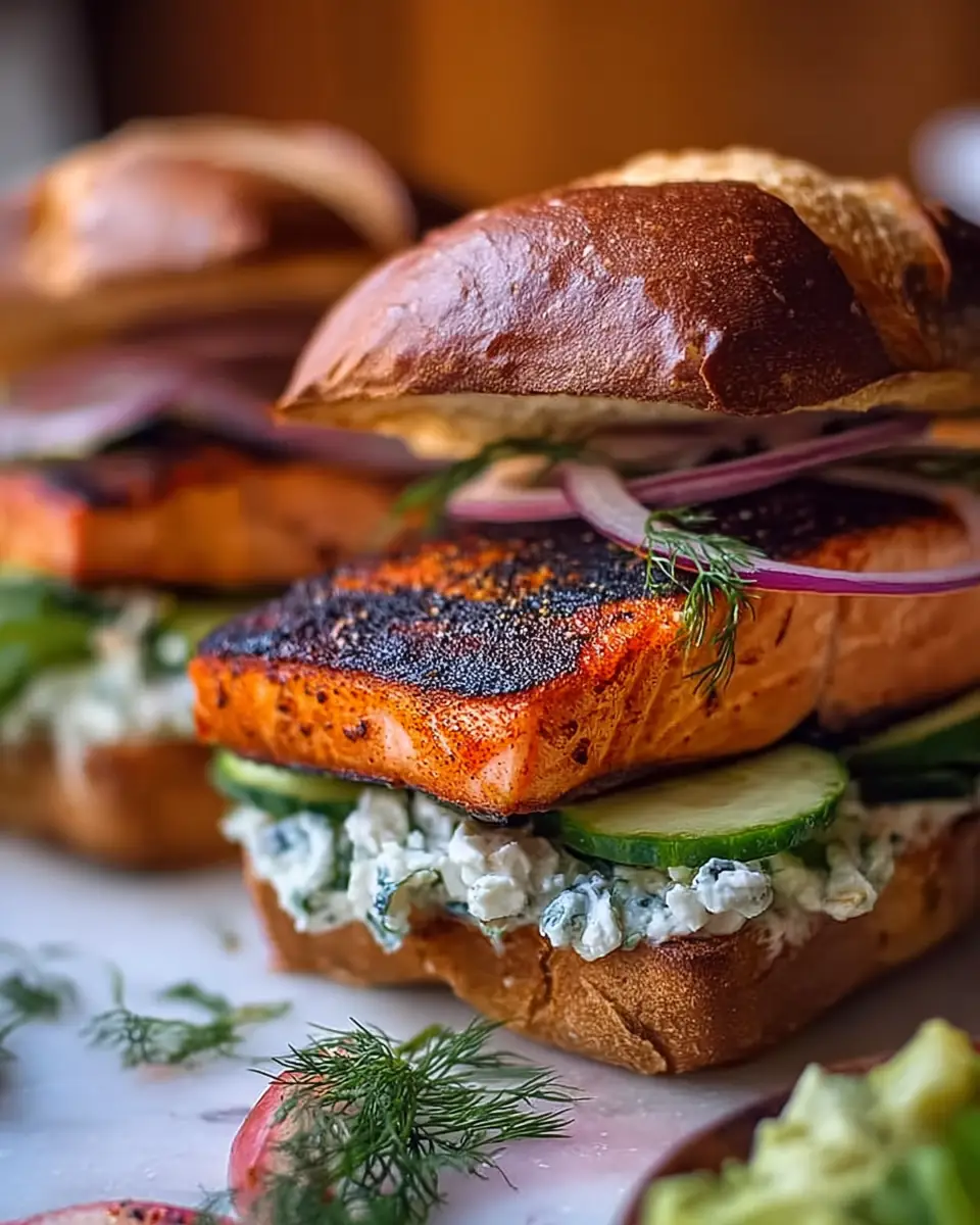 A delicious plate of Blackened Salmon Sandwich