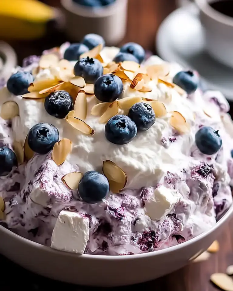 A delicious plate of Blueberry Almond Fluff Salad: Easy and Delicious Recipe