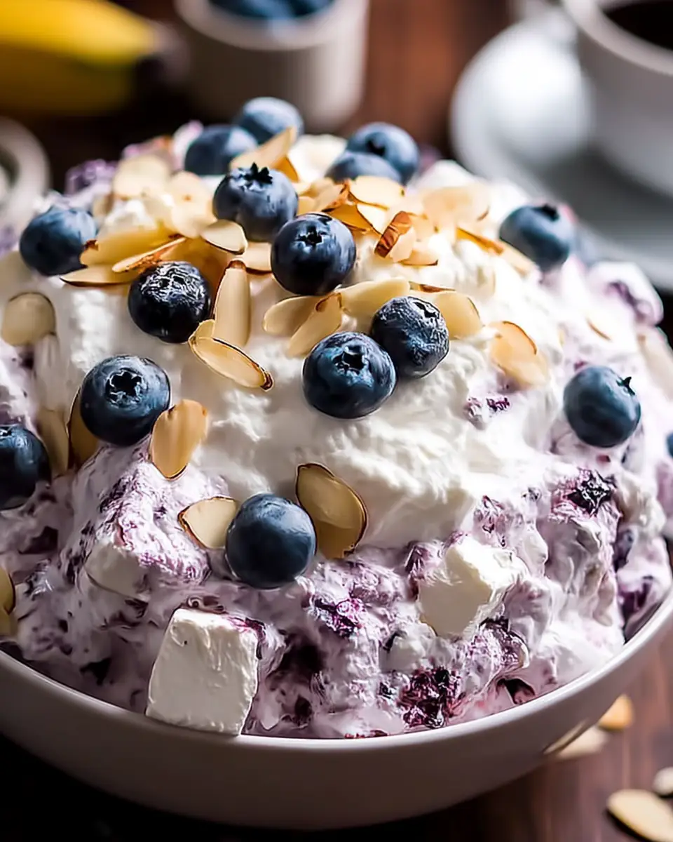 A delicious plate of Blueberry Almond Fluff Salad: Easy and Delicious Recipe