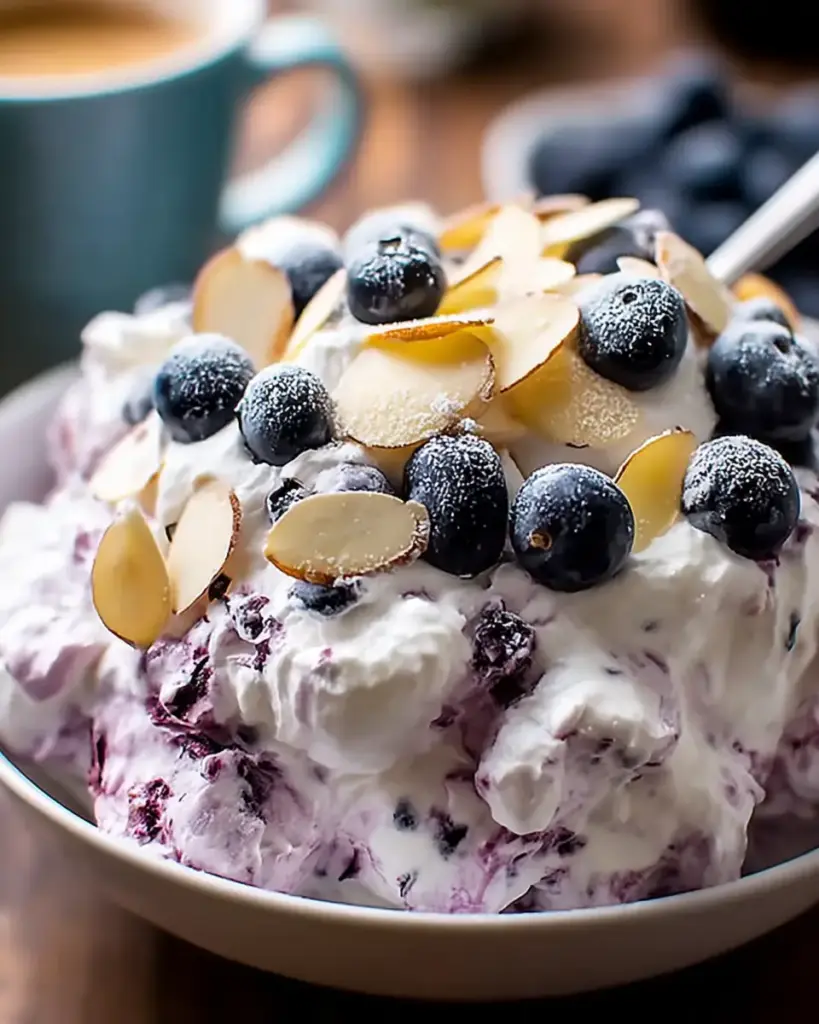 A delicious plate of Blueberry Almond Fluff Salad: Easy and Delicious Recipe
