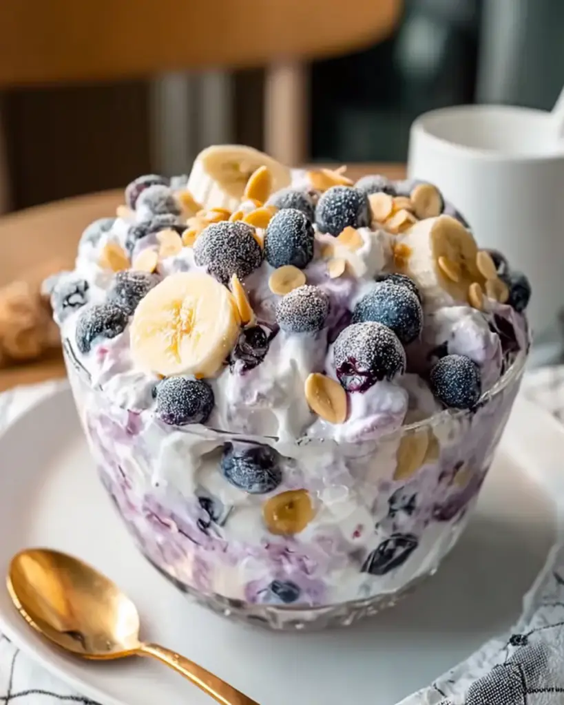 A delicious plate of Blueberry Fluff Salad