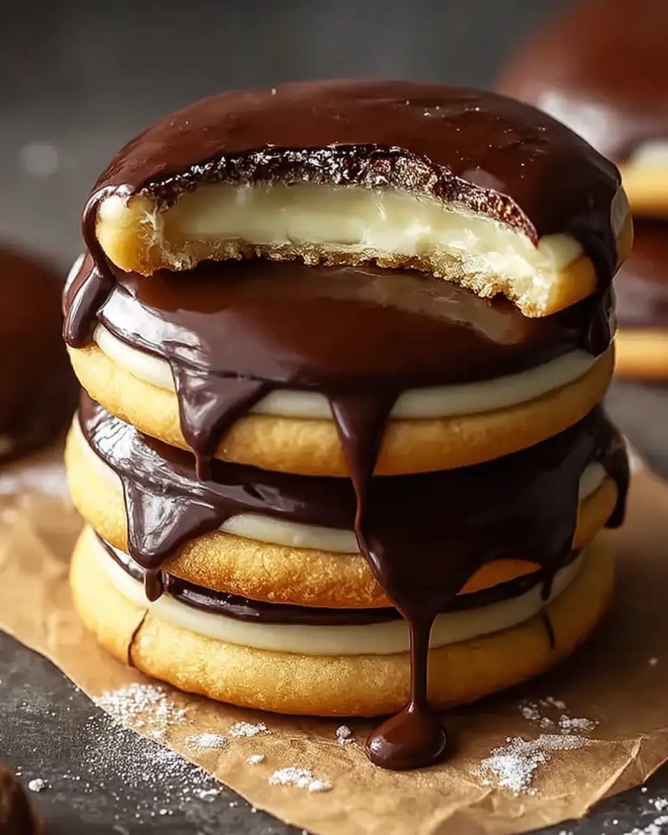 A delicious plate of Boston Cream Pie Cookies - Decadent Chocolate Treat