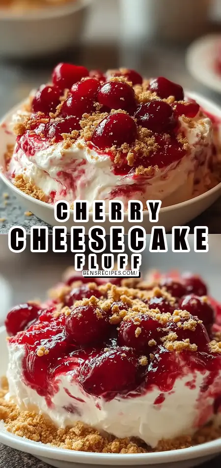 Pinterest pin (Design 1) for Easy No Bake Cherry Cheesecake Fluff Dessert Recipe