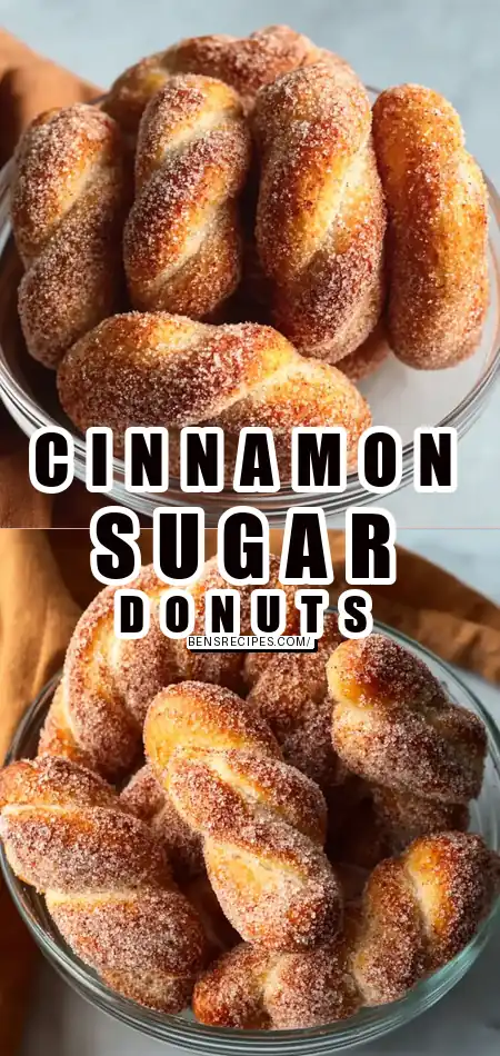 Pinterest pin (Design 1) for Homemade Cinnamon Sugar Twist Donuts Recipe