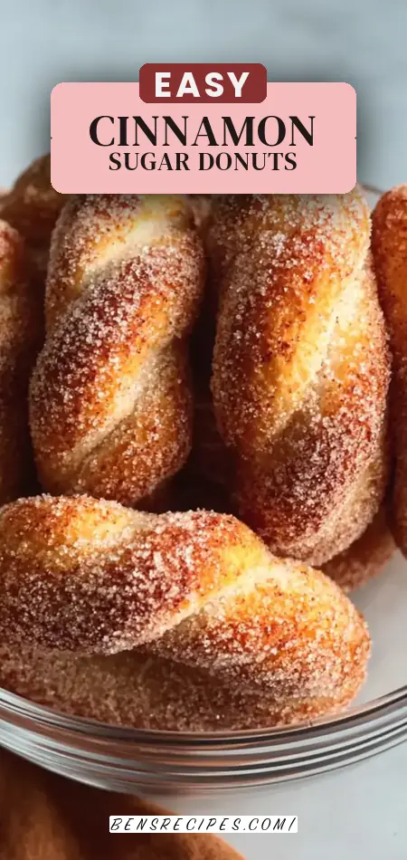 Pinterest pin (Design 2) for Homemade Cinnamon Sugar Twist Donuts Recipe