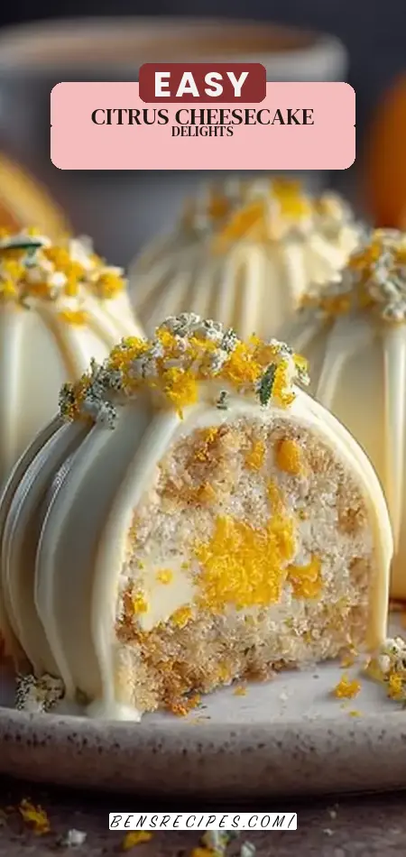 Pinterest pin (Design 2) for Golden Citrus Cheesecake Bombs