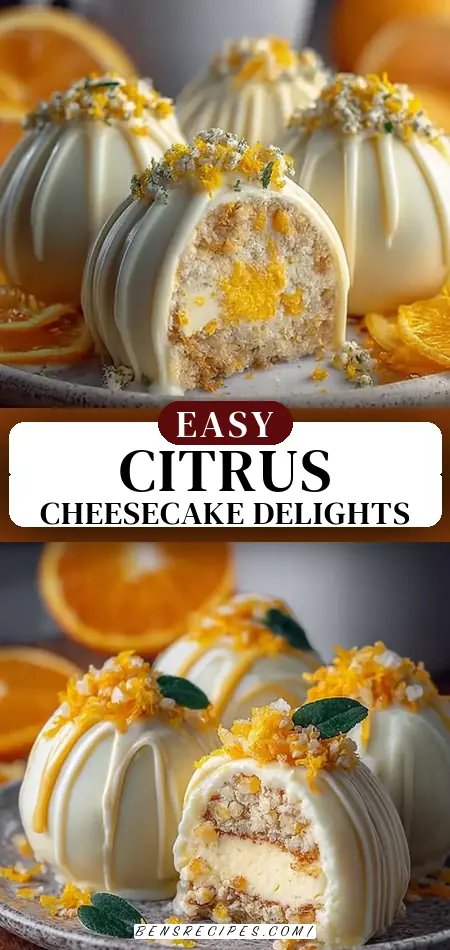 Pinterest pin (Design 3) for Golden Citrus Cheesecake Bombs