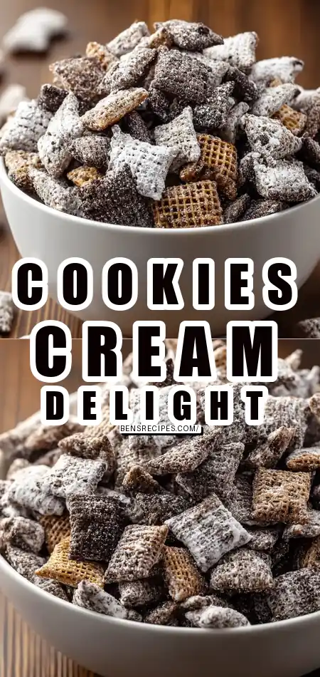 Pinterest pin (Design 1) for Cookies and Cream Muddy Buddies Recipe