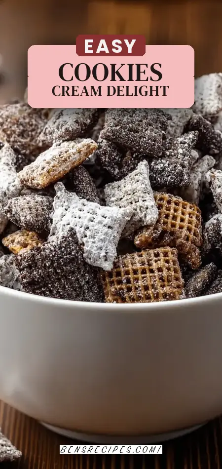 Pinterest pin (Design 2) for Cookies and Cream Muddy Buddies Recipe