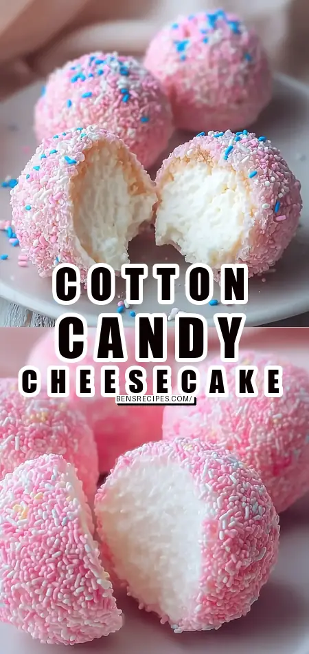 Pinterest pin (Design 1) for Crispy Cotton Candy Cheesecake Bombs for Sweet Nostalgia