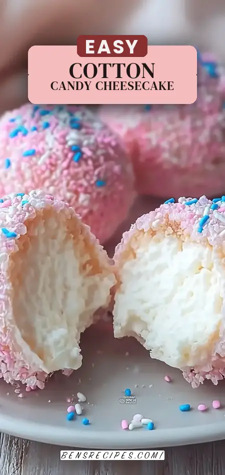 Pinterest pin (Design 2) for Crispy Cotton Candy Cheesecake Bombs for Sweet Nostalgia