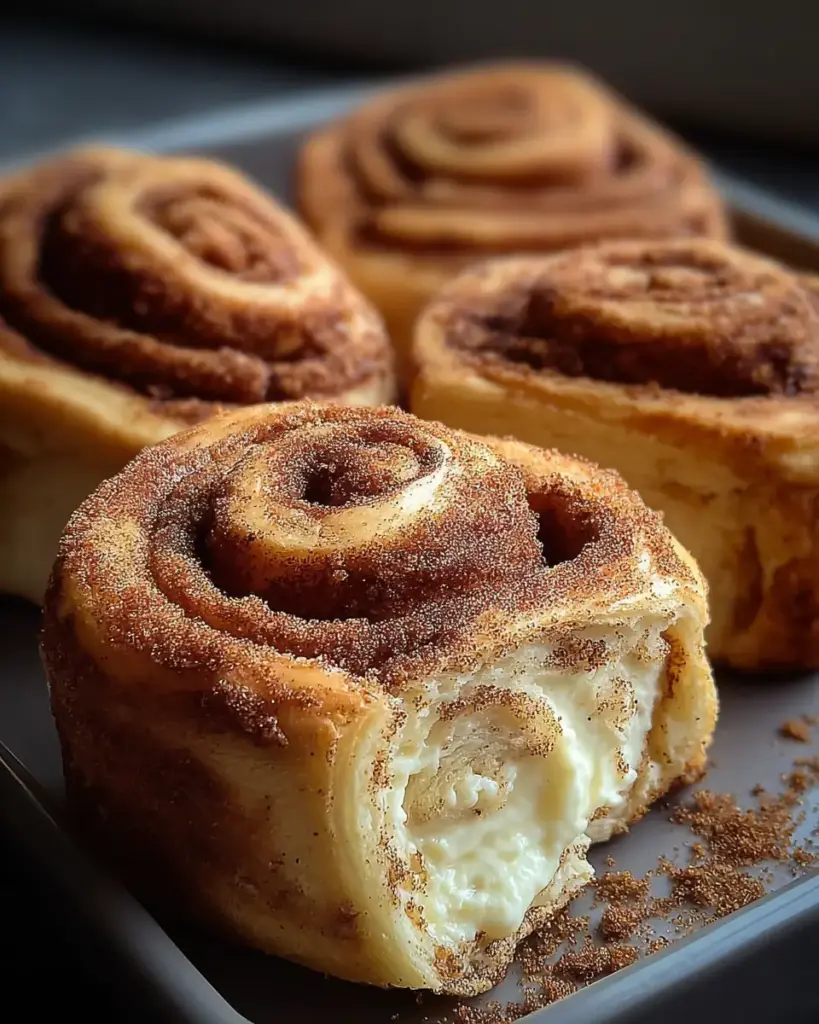 A delicious plate of CREAM CHEESE CINNAMON SUGAR ROLLS