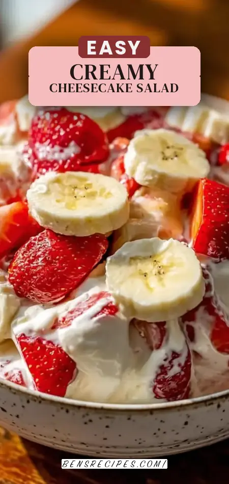 Pinterest pin (Design 2) for Strawberry Banana Cheesecake Salad Recipe – Creamy & Easy