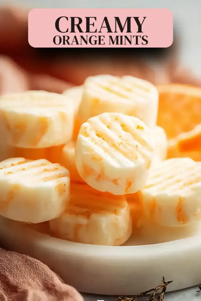 Pinterest pin (Design 2) for Sweet Orange Cream Cheese Mints - theamazingfood