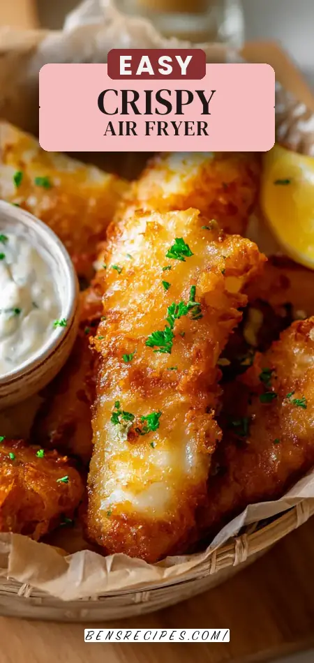 Pinterest pin (Design 2) for Air Fryer Battered Fish
