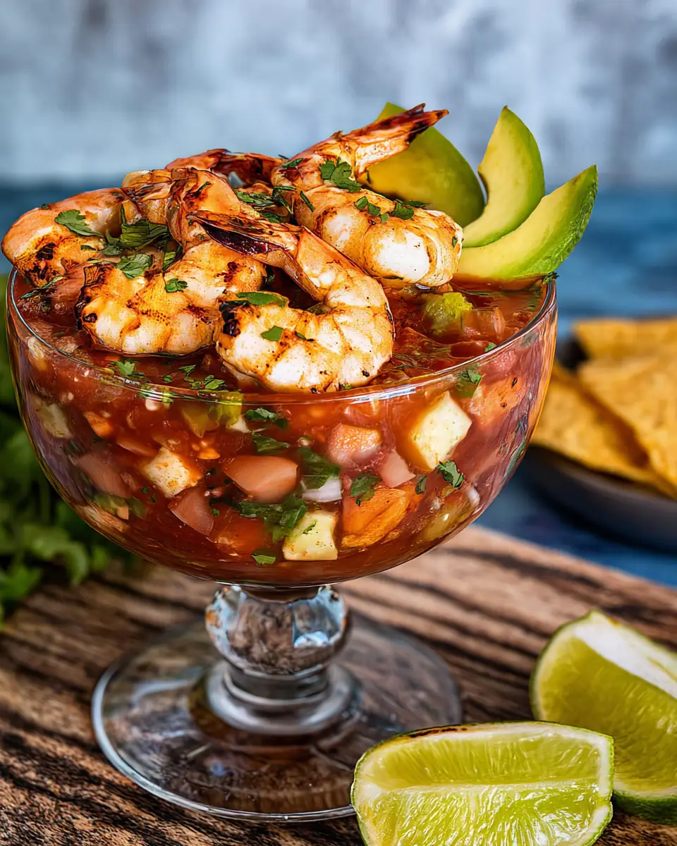 A delicious plate of Campechana, Grilled Mexican Shrimp Cocktail