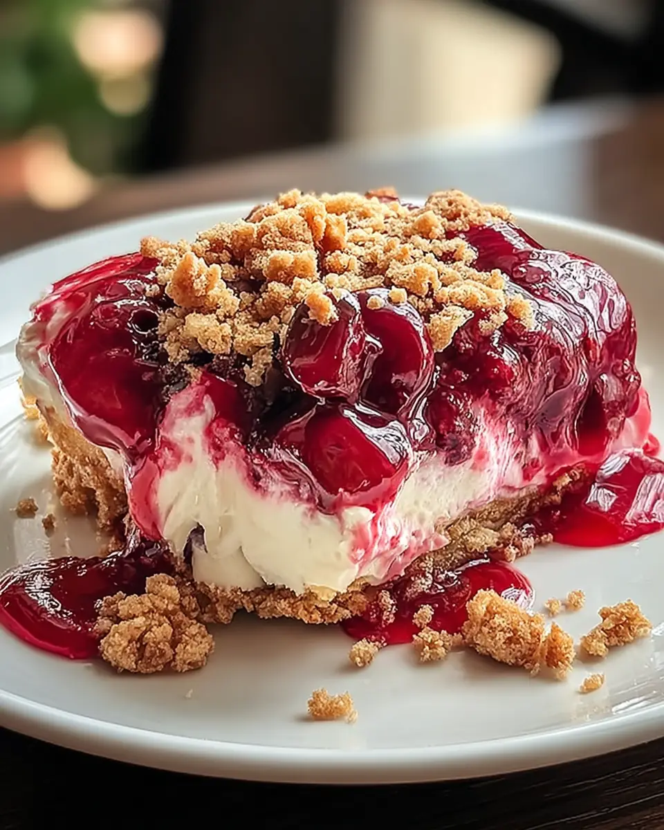 A delicious plate of Cherry Cheesecake Dump Cake