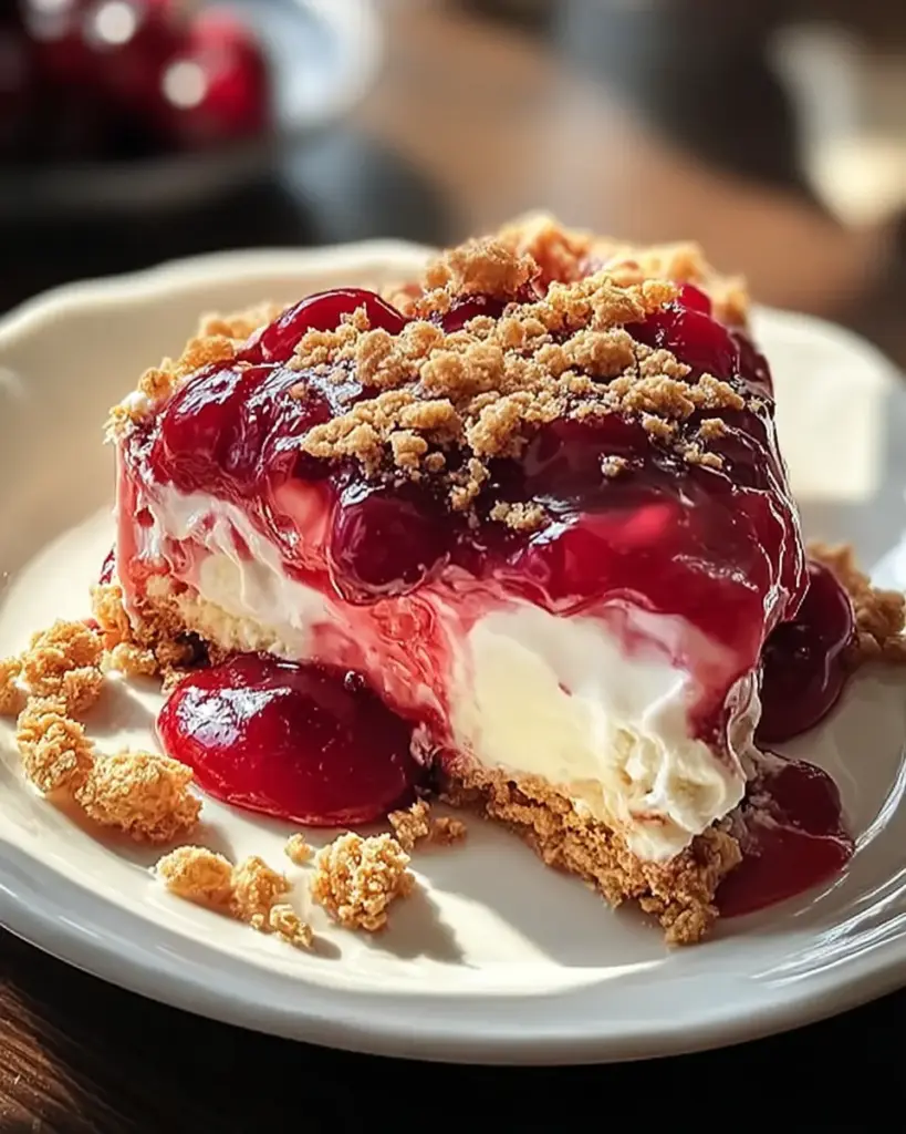 A delicious plate of Cherry Cheesecake Dump Cake