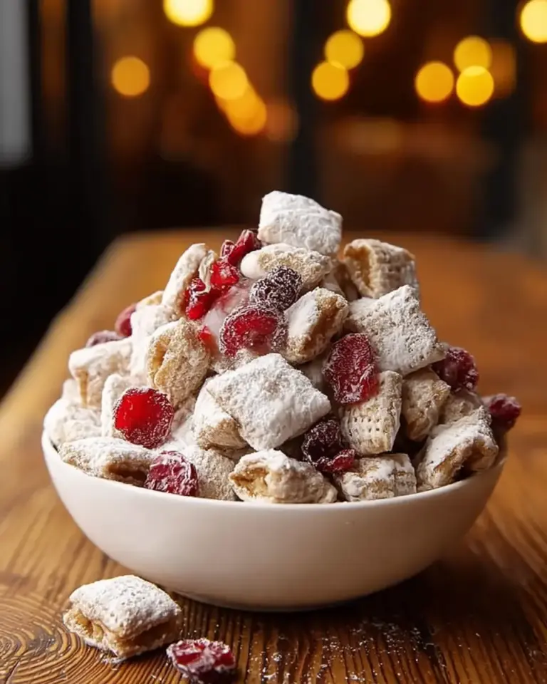 A delicious plate of Cherry Cheesecake Puppy Chow Recipe