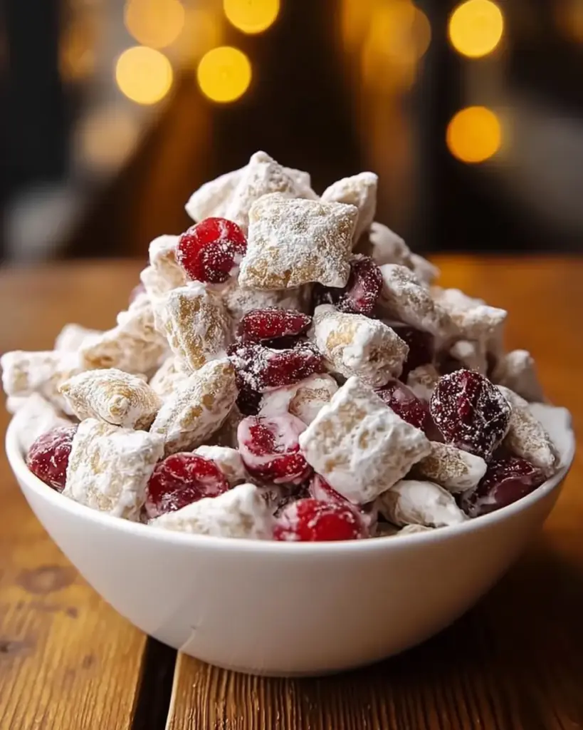 A delicious plate of Cherry Cheesecake Puppy Chow Recipe