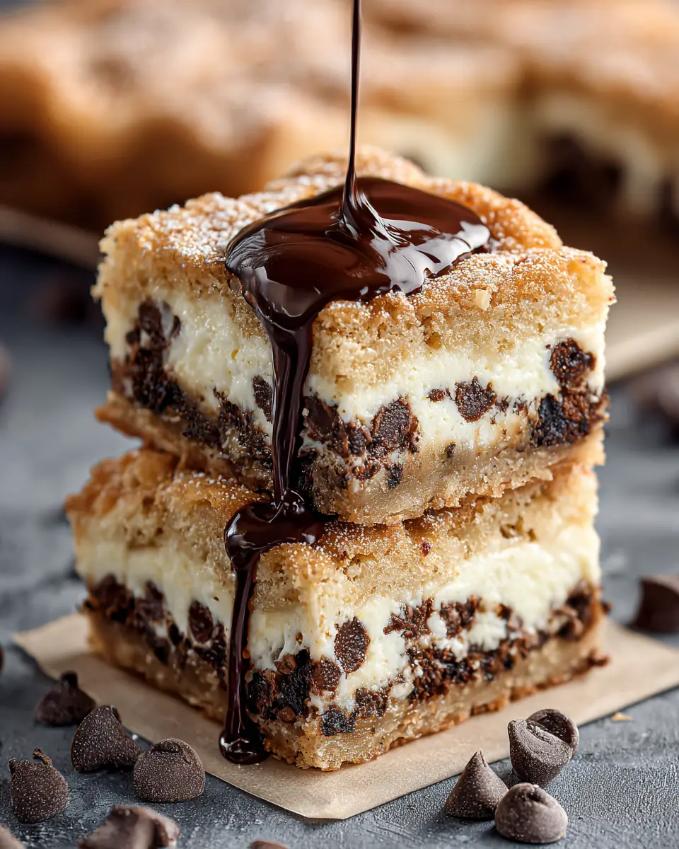 A delicious plate of Chocolate Chip Cheesecake Bars