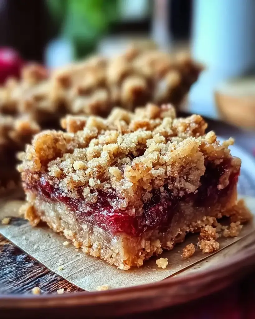 A delicious plate of Cozy Rhubarb Crumble Bars