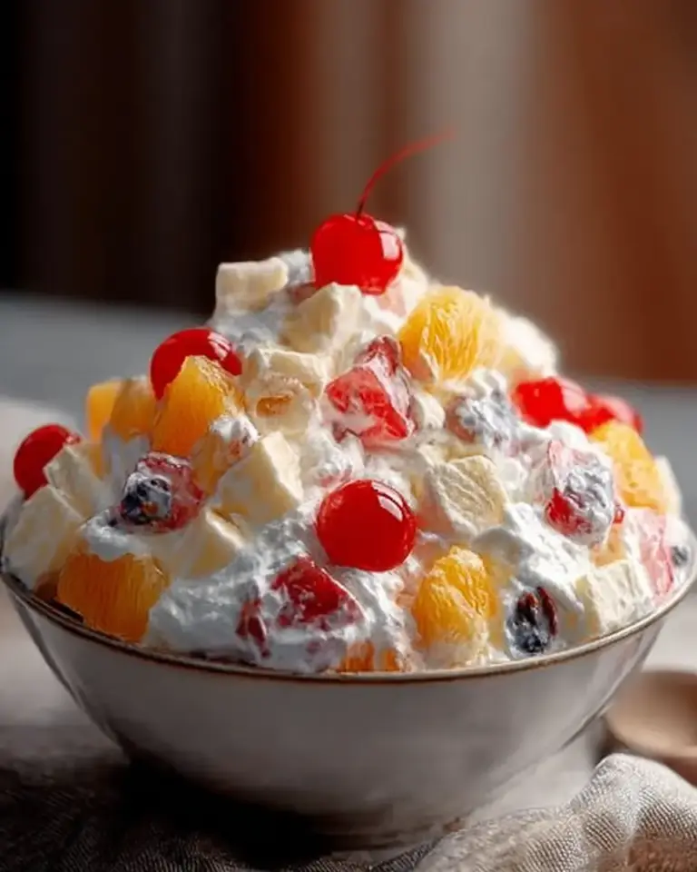 A delicious plate of Creamy Fruit Fluff Salad
