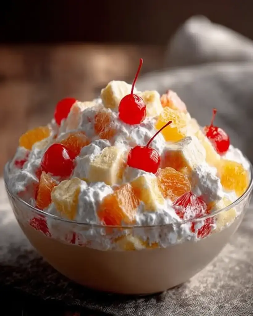 A delicious plate of Creamy Fruit Fluff Salad