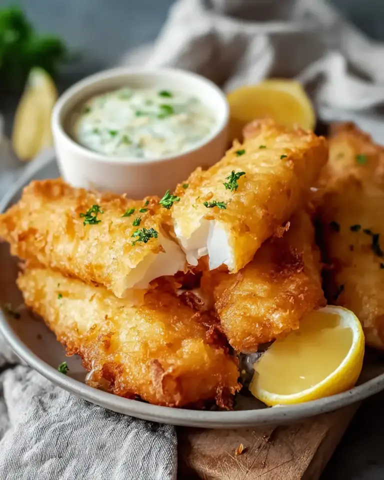 A delicious plate of Crispy Air Fryer Battered Fish for Guilt-Free Indulgence