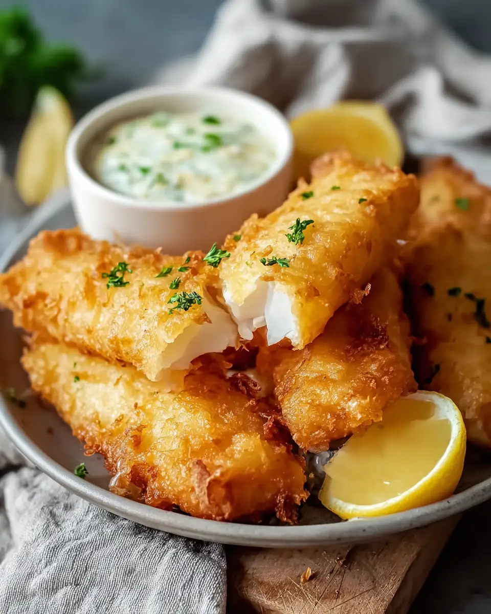 A delicious plate of Crispy Air Fryer Battered Fish for Guilt-Free Indulgence