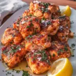A delicious plate of Crispy Air Fryer Salmon Bites Recipe Perfect for Garlic Lemon Butter Lovers