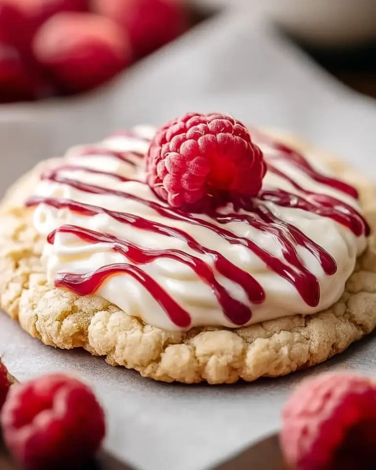 A delicious plate of Crumbl raspberry cheesecake cookies Recipe