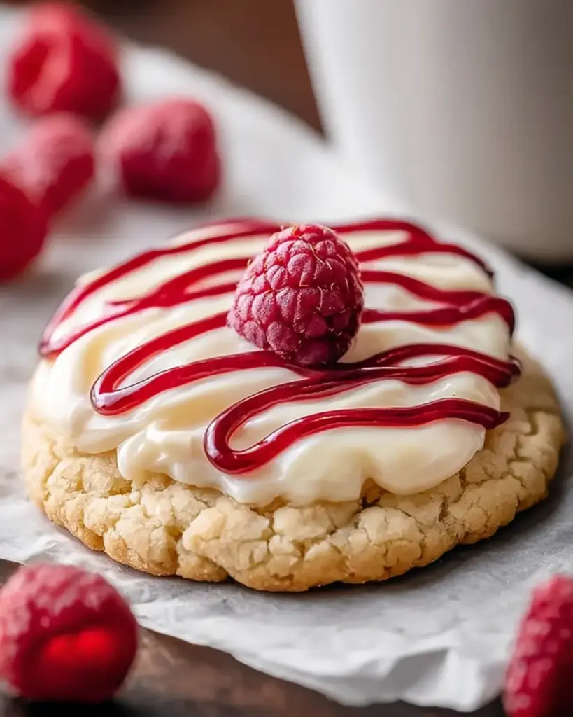 A delicious plate of Crumbl raspberry cheesecake cookies Recipe