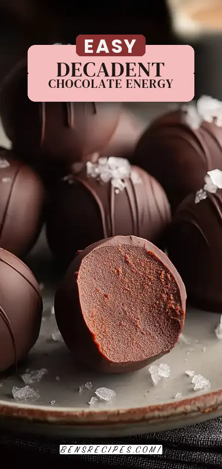 Pinterest pin (Design 2) for Dark Chocolate Protein Balls (No Bake, Low Carb) Recipe