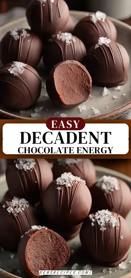 Pinterest pin (Design 3) for Dark Chocolate Protein Balls (No Bake, Low Carb) Recipe