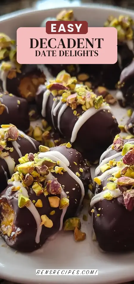 Pinterest pin (Design 2) for Gourmet Chocolate-Covered Date Desserts with Pistachio Cardamom Twist