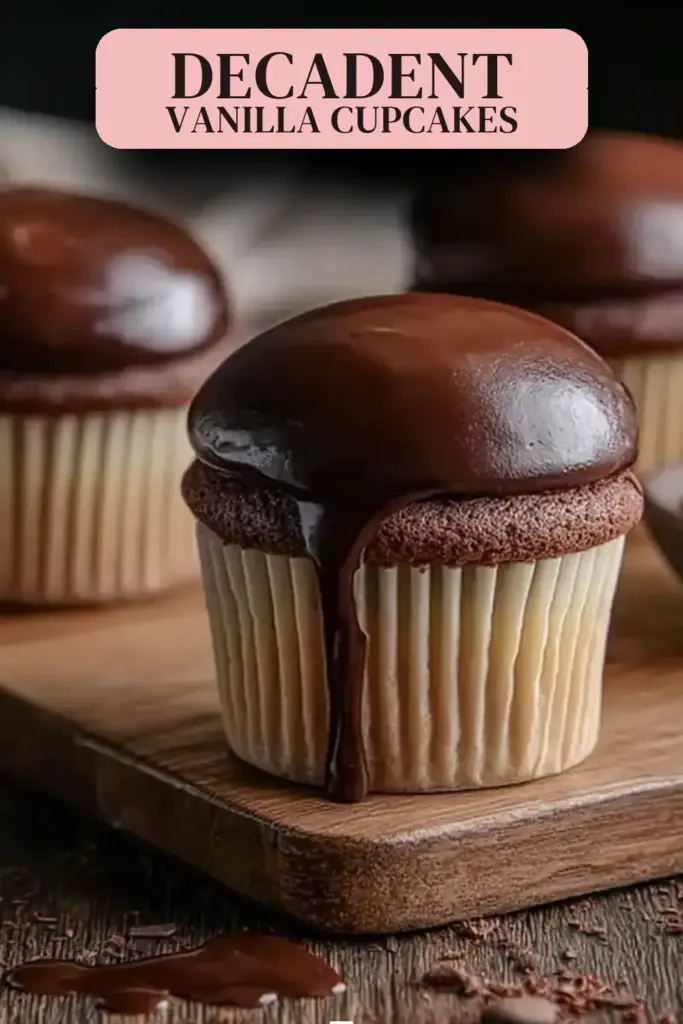 Pinterest pin (Design 2) for Vanilla Cupcakes with Custard Filling and Chocolate Ganache