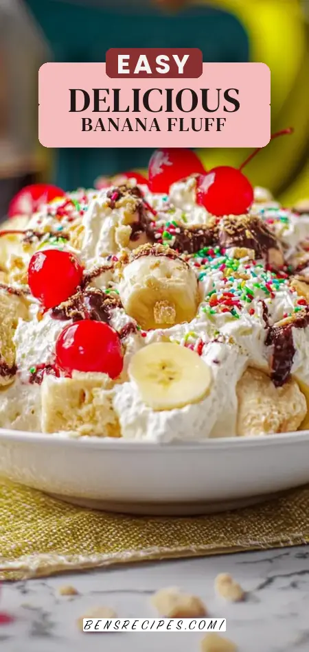 Pinterest pin (Design 2) for Banana Split Fluff Recipe