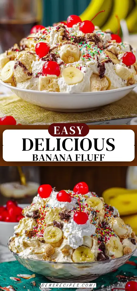 Pinterest pin (Design 3) for Banana Split Fluff Recipe
