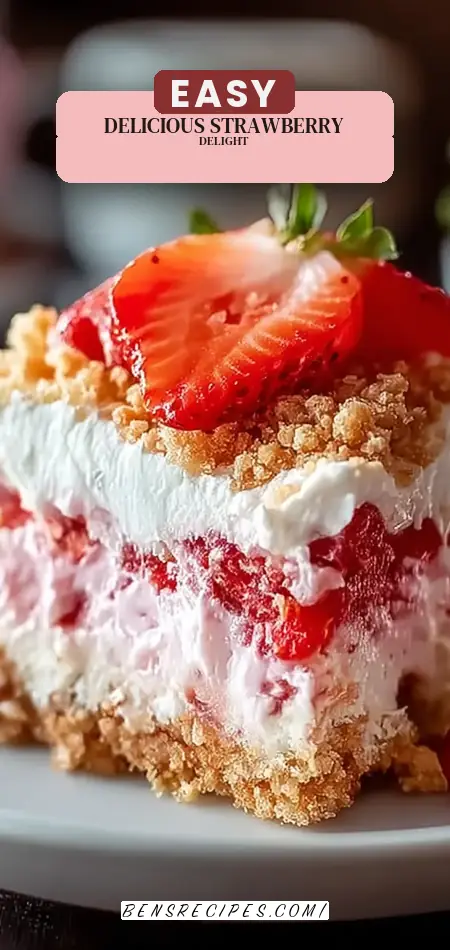 Pinterest pin (Design 2) for Strawberry Crunch Poke Cake