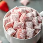 A delicious plate of Delicious Strawberry Shortcake Puppy Chow: No-Bake Bliss!