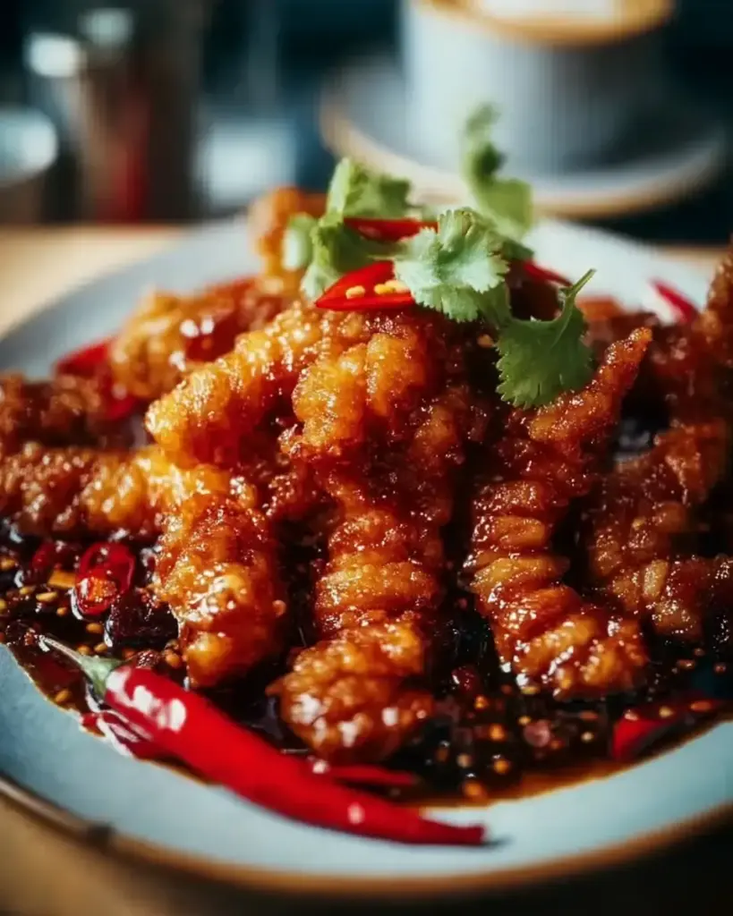 A delicious plate of Dragon Chicken
