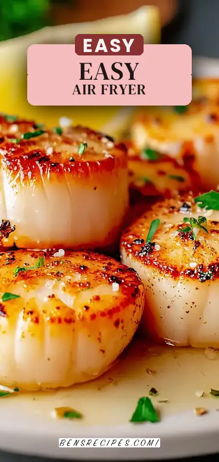 Pinterest pin (Design 2) for Easy Air Fryer Scallops with Garlic Butter