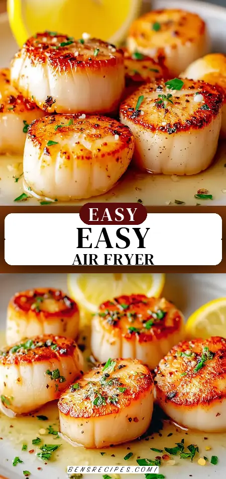 Pinterest pin (Design 3) for Easy Air Fryer Scallops with Garlic Butter