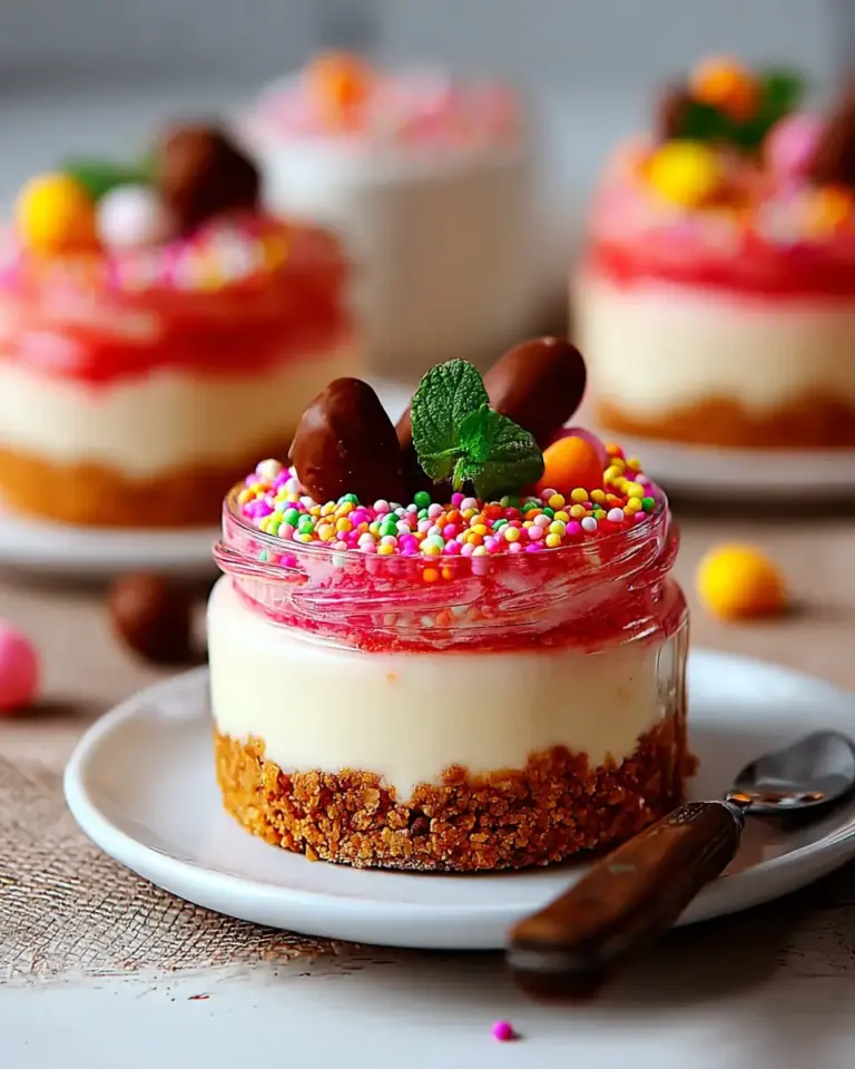 A delicious plate of Easter No-Bake Cheesecake Jars